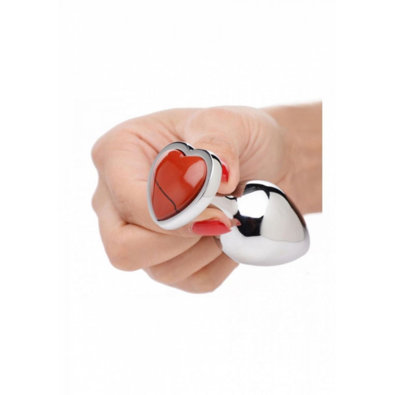 Alternative view of Red Jasper Heart - Butt Plug - Medium Silver