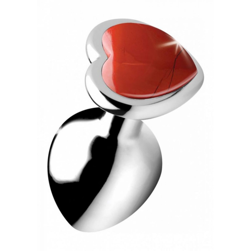 Red Jasper Heart - Butt Plug - Medium Silver