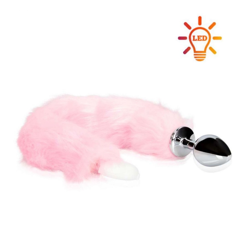 LIGHT UP FOX TAIL WITH METAL BUTT PLUG PINK