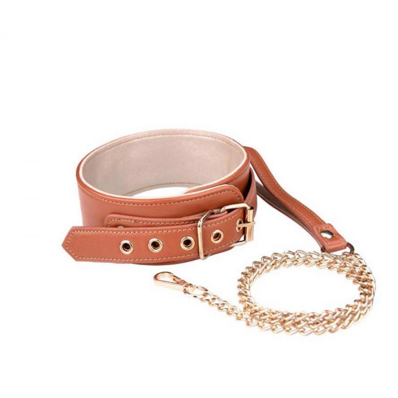 ELITE COLLAR AND CHAIN COGNAC VEGAN LEATHER