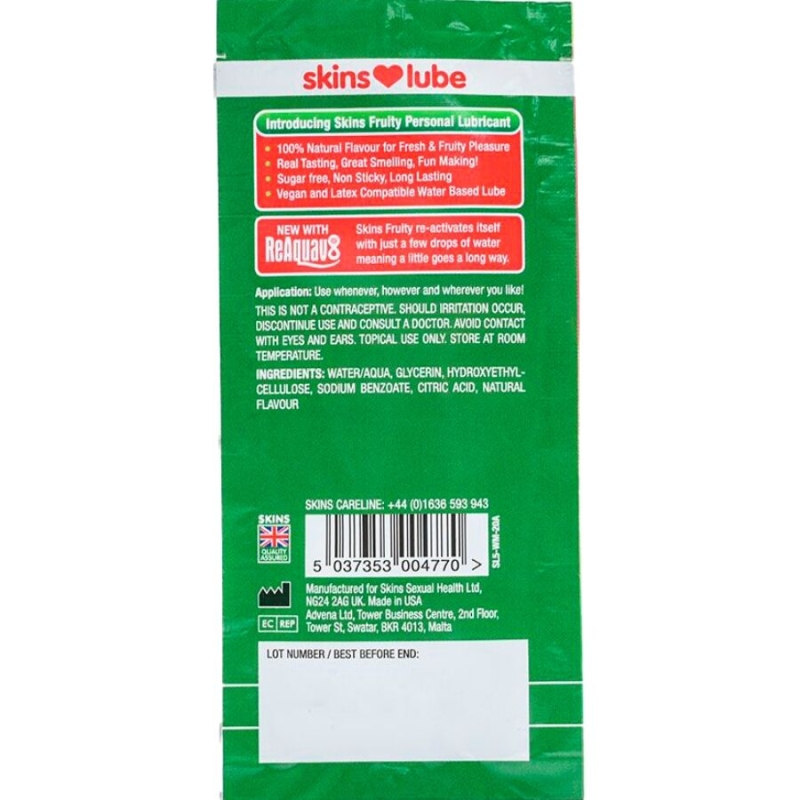 Alternative view of SKINS - FRUITY WATER-BASED LUBRICANT WATERMELON SINGLE-DOSE 5 ML