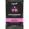 Black lube gel pouch with pink band reading 'Kissable' and 'Strawberry' branding for Coquette strawberry lubricant
