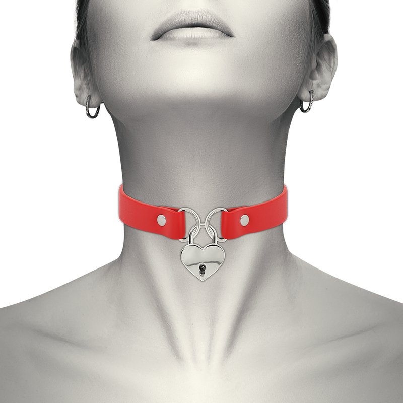 Alternative view of COQUETTE CHIC DESIRE - RED VEGAN LEATHER NECKLACE WITH HEART ACCESSORY WITH KEY