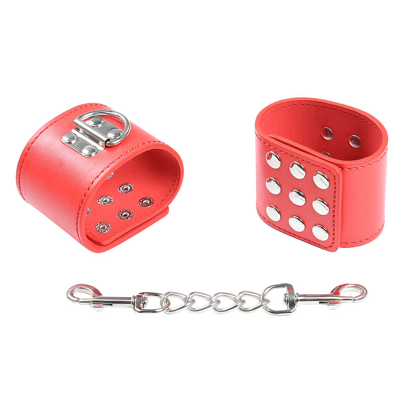 Alternative view of OHMAMA FETISH - RED HANDCUFFS WITH SNAP CLOSURE
