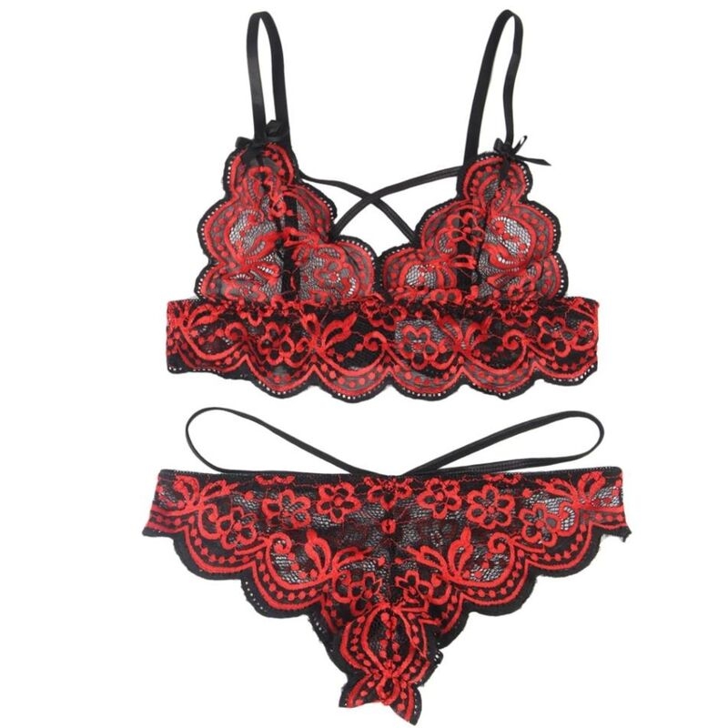 img_119827_a5071b9367407e91e61bdf0fd4ce5bbf_1jpg - Sex Shop | Lodia.gr - 100% Διακριτική Και Παράδοση με courier της επιλογή σας Red and black lace bralette and thong lingerie set with floral embroidery and scalloped edges on a white background