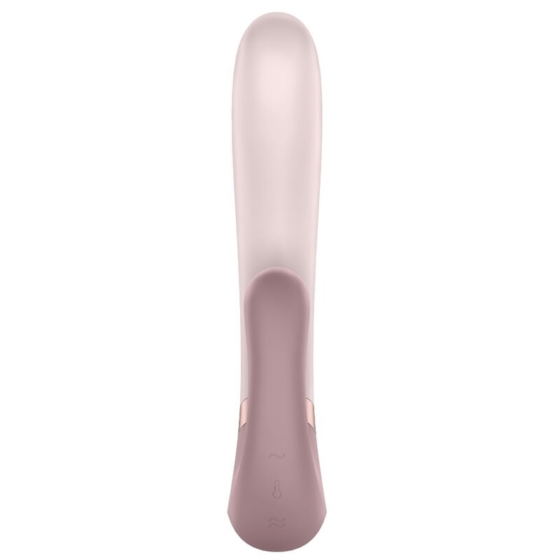 Rosy-pink handheld vibrator standing upright with a curved shaft and rounded tip