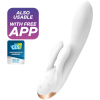 White curved sex toy with rose-gold tip, designed for sexual wellness, shown with app-enabled and CES Innovation Awards badges to indicate features.