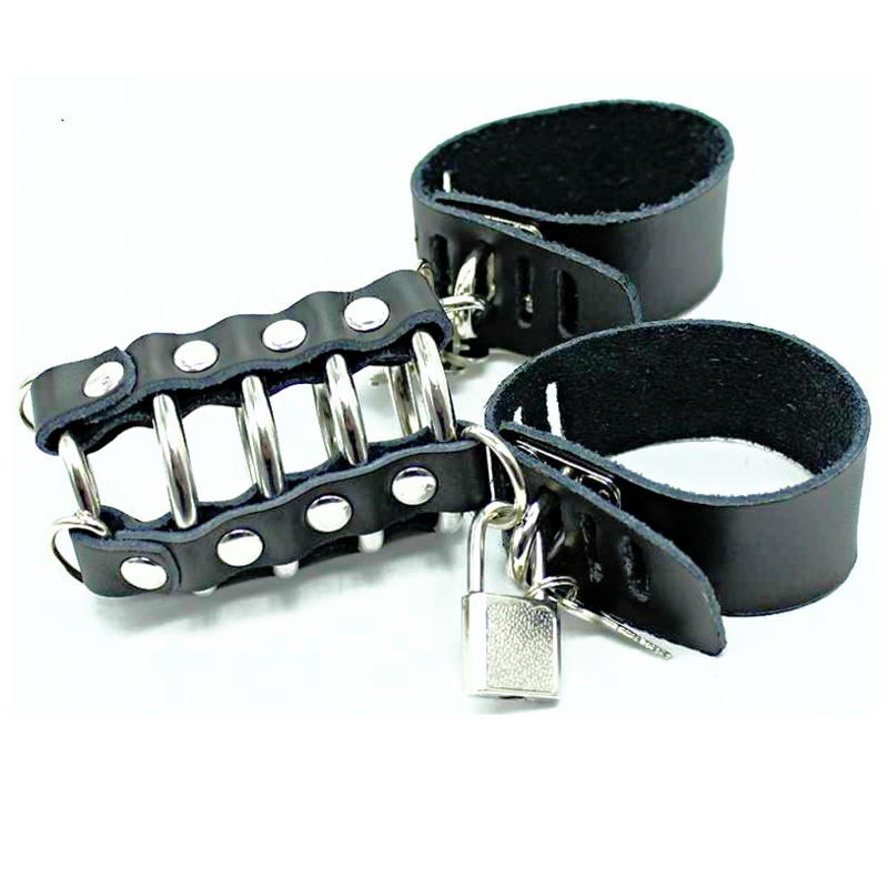 Alternative view of OHMAMA FETISH - PENIS CAGE WITH METAL RINGS AND LEATHER STRAPS