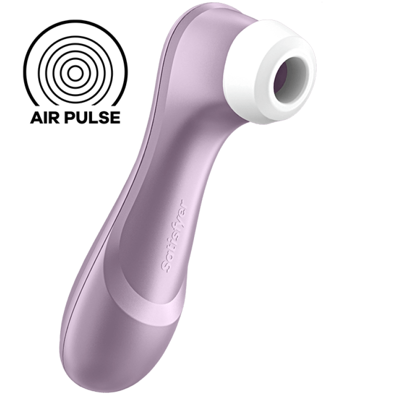 Lavender handheld facial massager with a round white silicone head and Air Pulse logo nearby (informational product image).