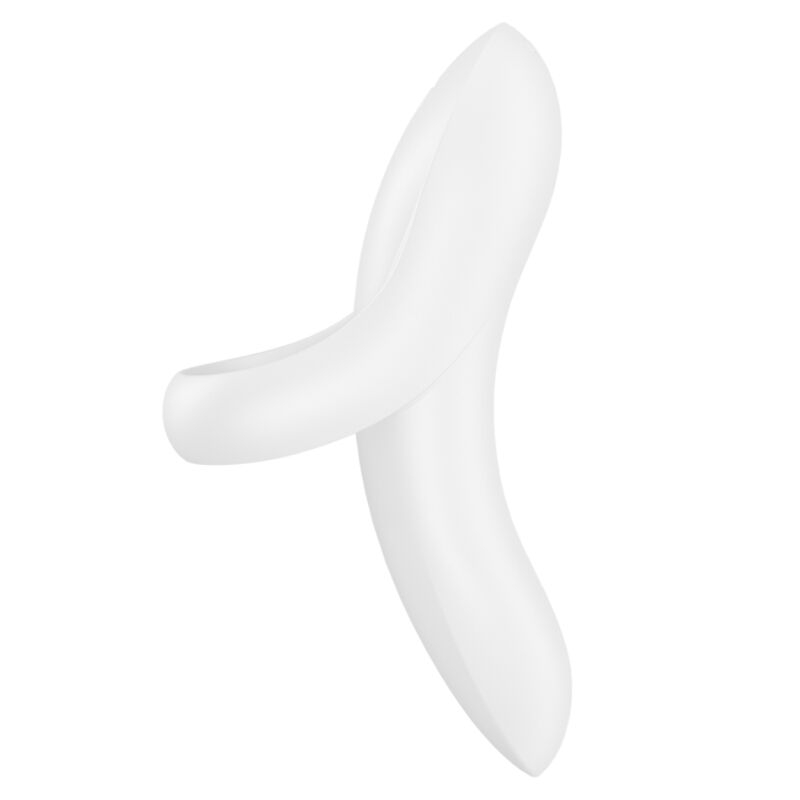 White silicone vibrator with a curved ergonomic shape on a white background.