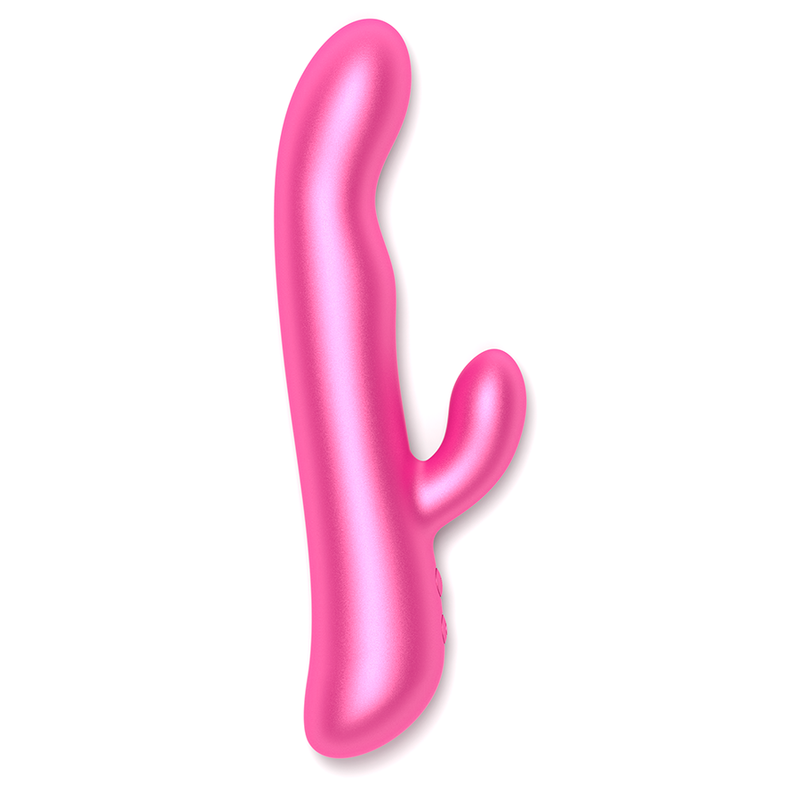img_130428_17efa6a98a584d263d7d64a79c0c82e8_1png - Sex Shop | Lodia.gr - 100% Διακριτική Και Παράδοση με courier της επιλογή σας Pink curved silicone vibrator with a main shaft and a small curved arm, shown on a white background