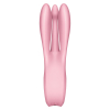 Pink three-pronged silicone vibrator shown from the side on a white background