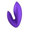 Purple curved silicone sex toy with a smooth, ergonomic shape