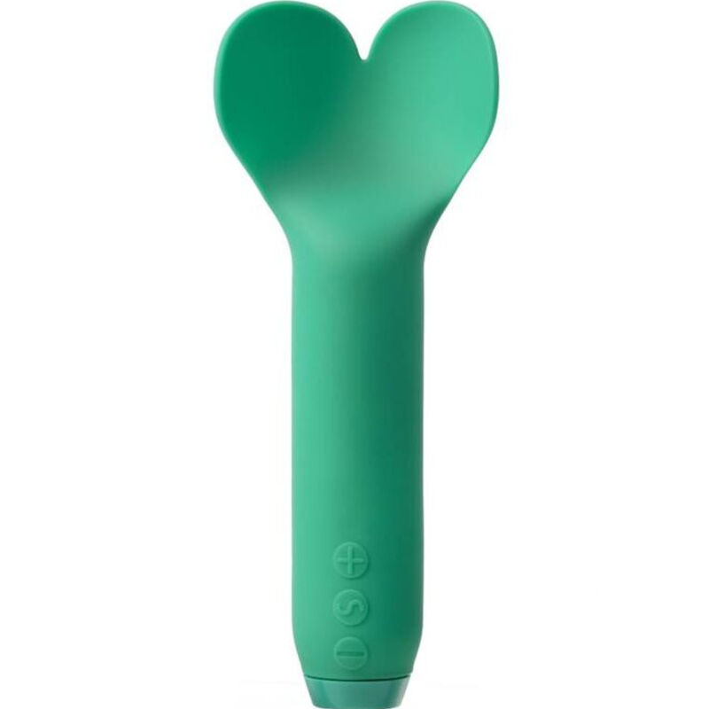 Green silicone spoon with a heart-shaped head for cooking or serving