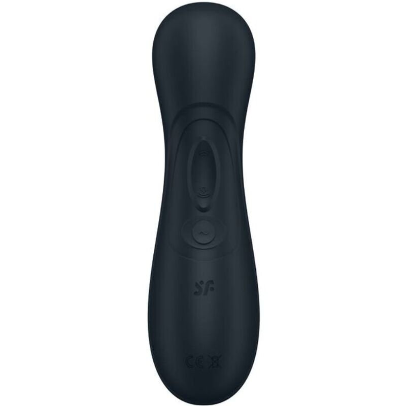 Dark blue silicone vibrator with a rounded head and curved body, featuring a control panel with two buttons on the handle (product image).