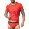 Man wearing a red athletic T-shirt and red underwear with a black waistband labeled 'ANAIS' (product photo showing men's underwear).