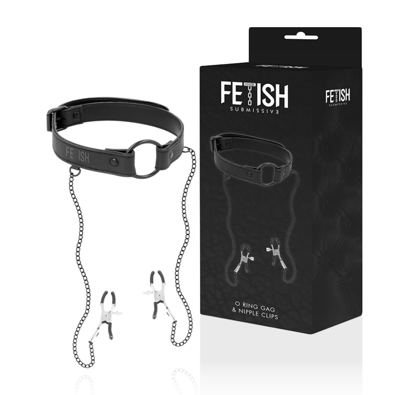 Alternative view of FETISH SUBMISSIVE - GAG RING WITH NIPPLE CLAMPS