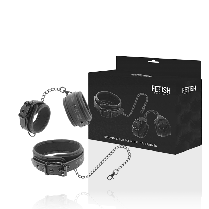 Alternative view of FETISH SUBMISSIVE - VEGAN LEATHER NECKLACE AND HANDCUFFS WITH NOPRENE LINING