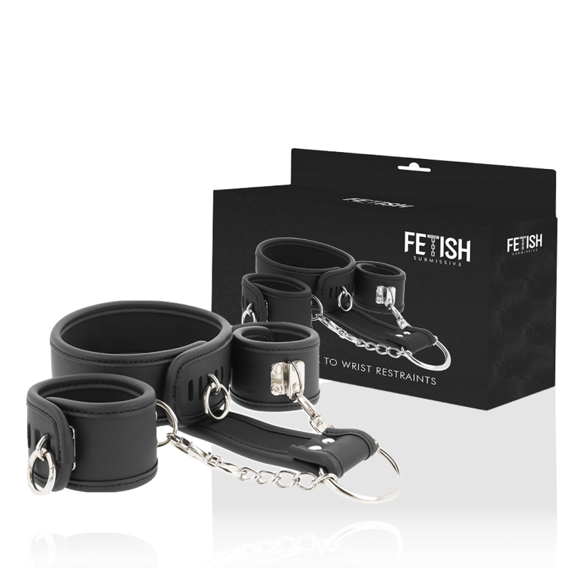 Alternative view of FETISH SUBMISSIVE - VEGAN LEATHER NECKLACE AND HANDCUFFS WITH NOPRENE LINING