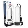 Clear penis pump cylinder with black hand pump, shown beside its RX-5 packaging box.