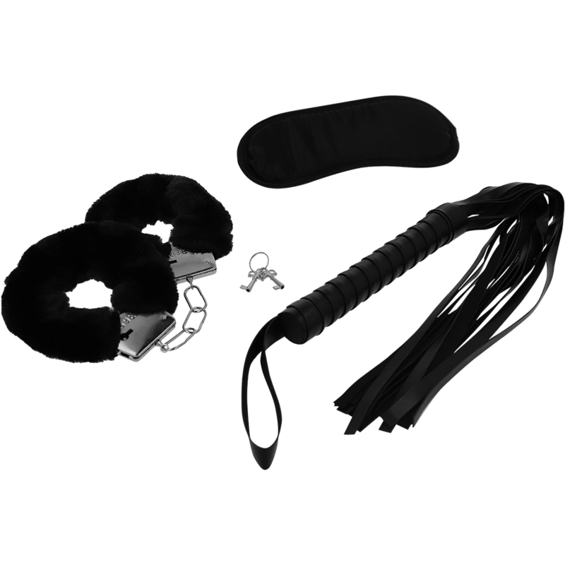 Alternative view of INTENSE - FETISH EROTIC PLAYSET 1 WITH HANDCUFFS, BLIND MASK AND FLOGGER