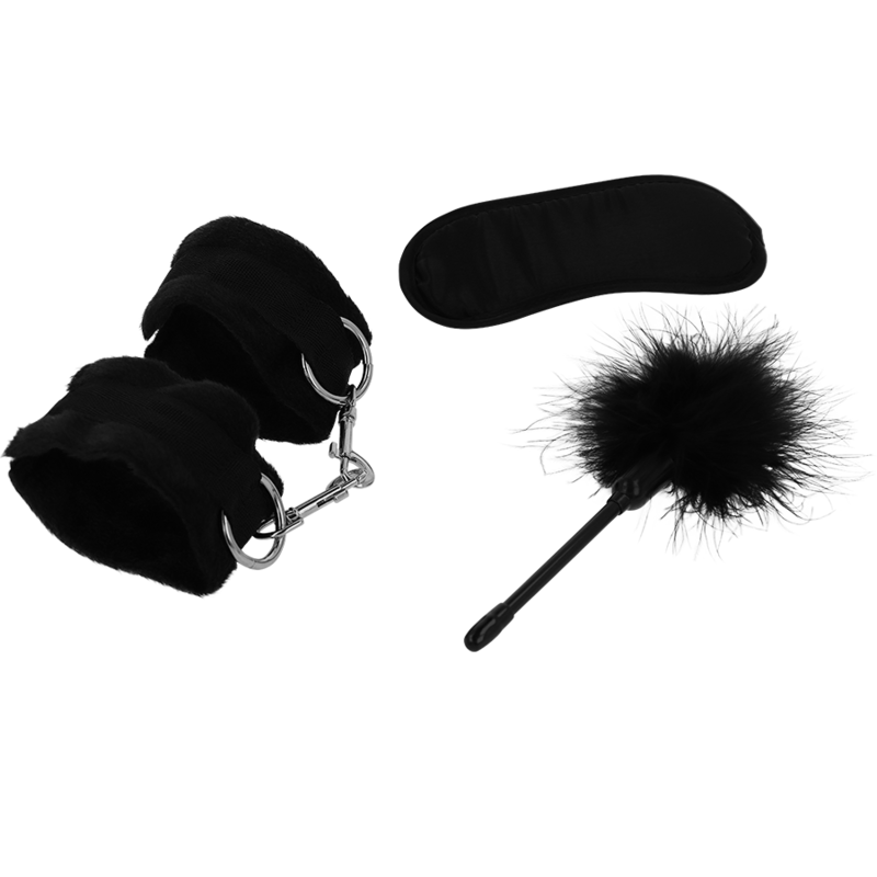 Alternative view of INTENSE - FETISH EROTIC PLAYSET 2 WITH HANDCUFFS, BLIND MASK AND TICKLER