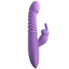 Purple silicone rabbit-style vibrator with a ribbed shaft and a curved clitoral stimulator, designed for sexual pleasure.