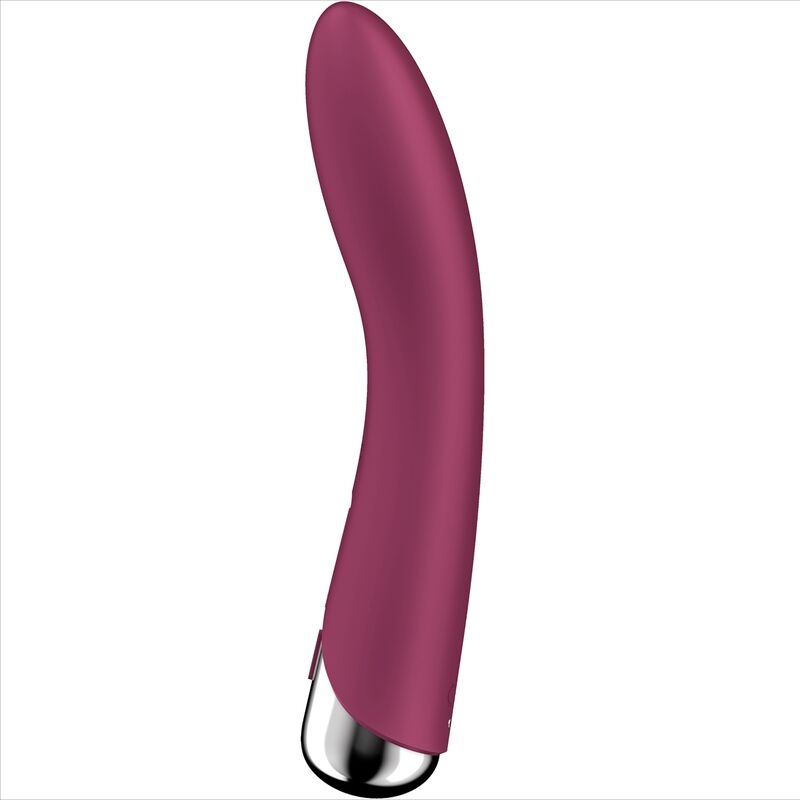 Purple curved vibrator with a silver base, shown upright on a white background.