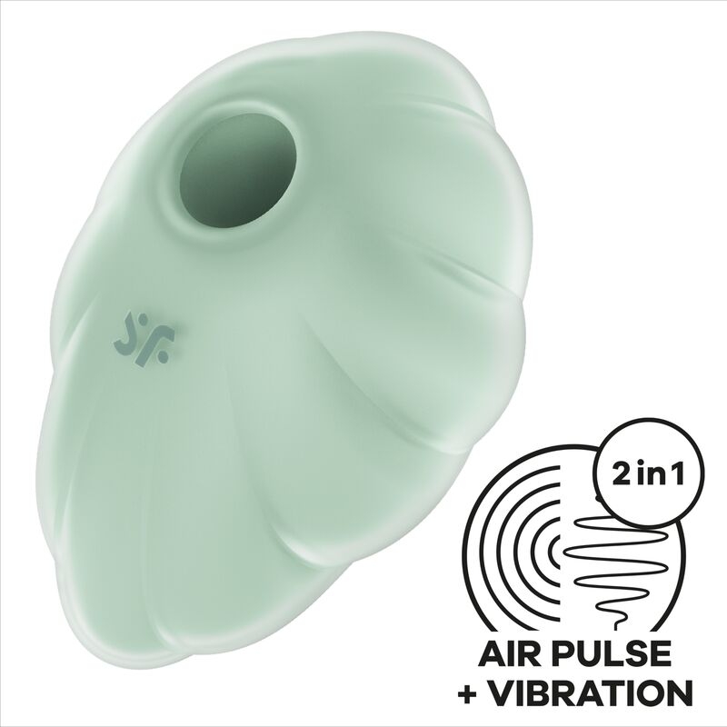 Mint-green silicone ear plug offering air-pulse and vibration (2 in 1) functionality.