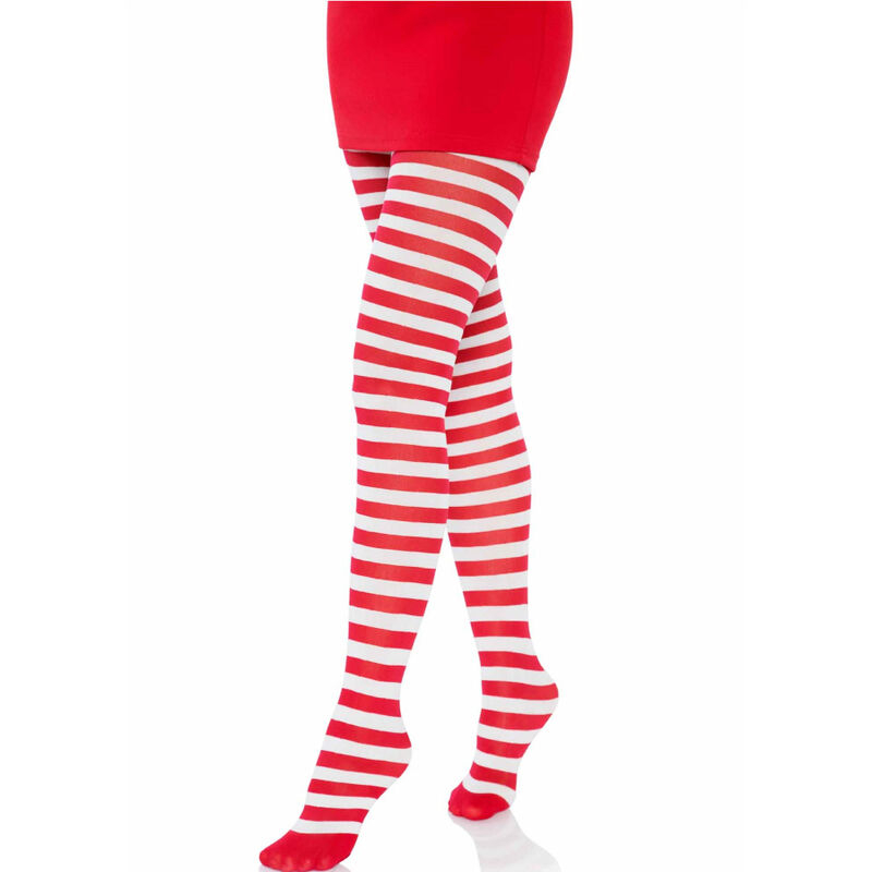 Alternative view of LEG AVENUE - WHITE/RED STRIPED TIGHTS