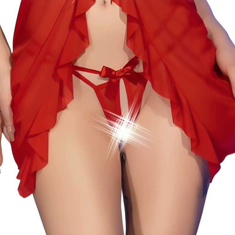 Alternative view of CHILIROSE - CR 4696 BABYDOLL  THONG CROTCHLESS RED S/M