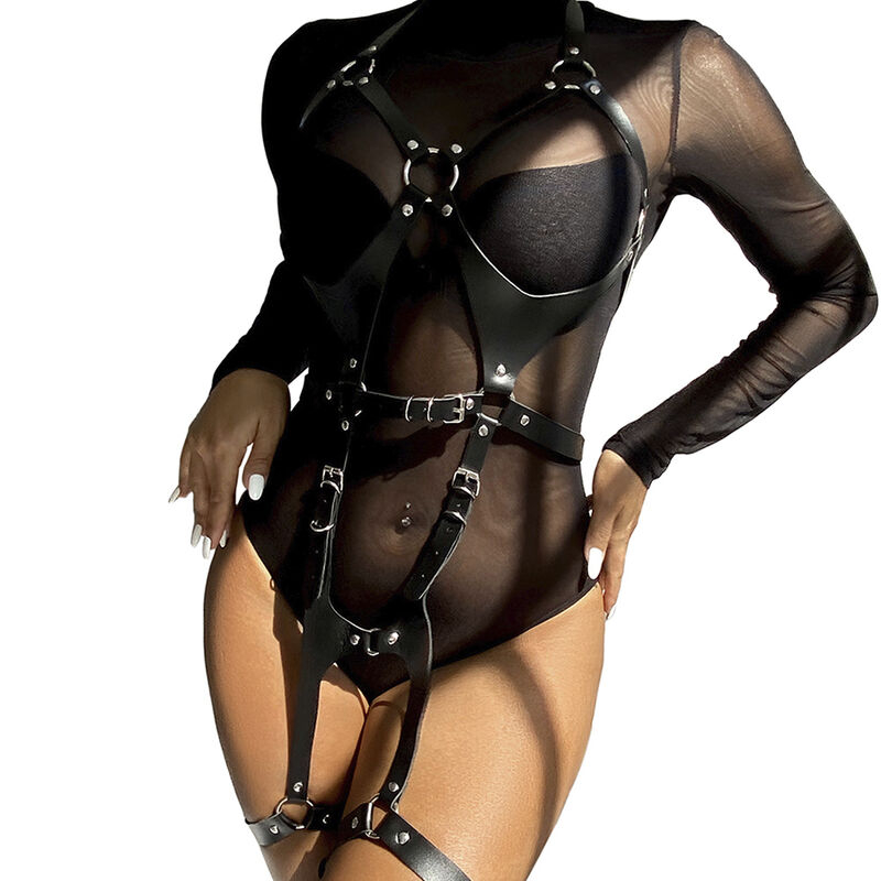 Alternative view of SUBBLIME - FULL BODY HARNESS WITH LEATHER BUCKLES BLACK ONE SIZE