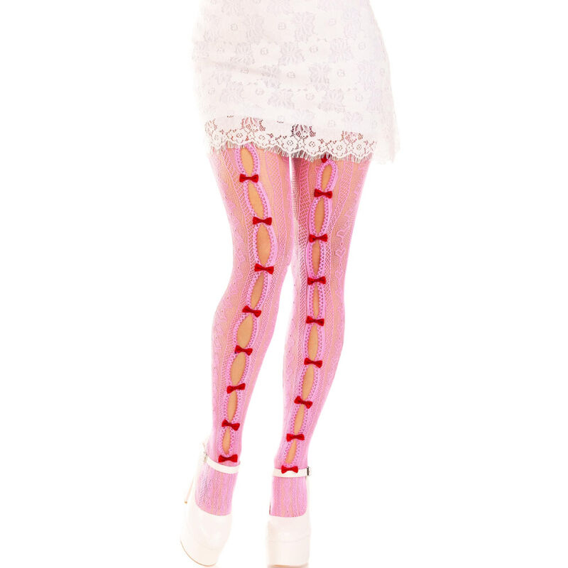 LEG AVENUE - STOCKINGS WITH OPENINGS HEART BOWS PINK
