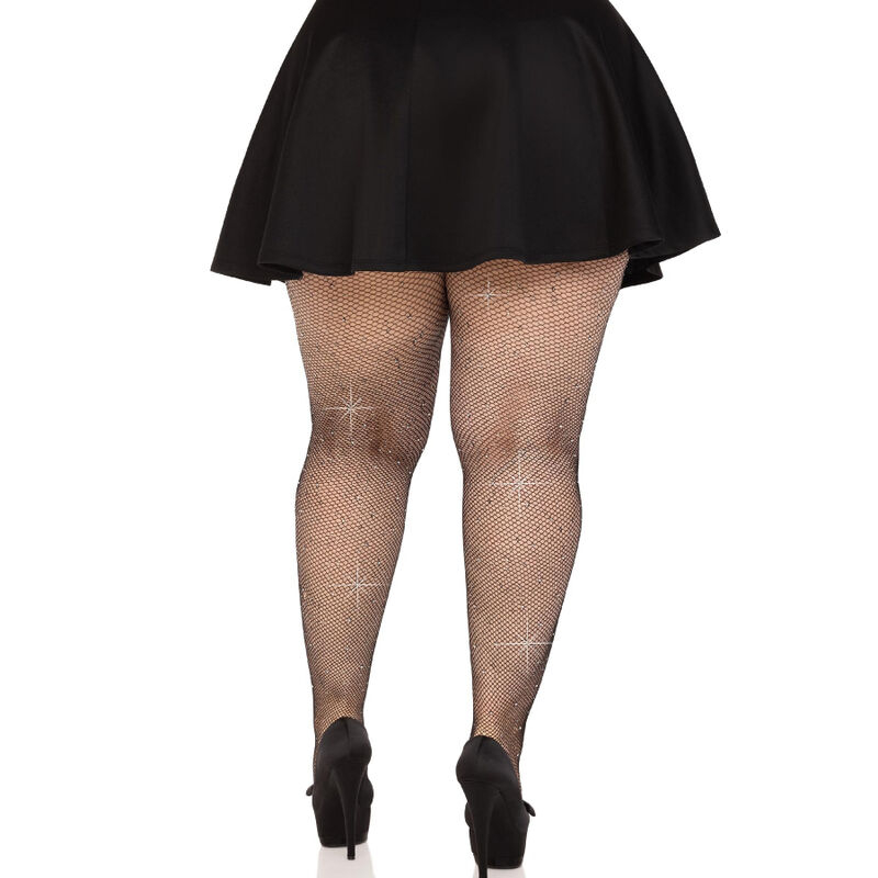 Alternative view of LEG AVENUE - CRYSTALIZED MESH STOCKINGS BLACK PLUS SIZE
