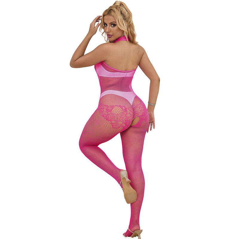 Alternative view of SUBBLIME - 952389 FISHNET AND LACE CROTCHLESS BODYSTOCKING WITH HIGH NECK PINK ONE SIZE
