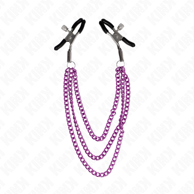Alternative view of KINK - NIPPLE CLAMPS WITH 3 CHAINS PURPLE 20/23/28 CM