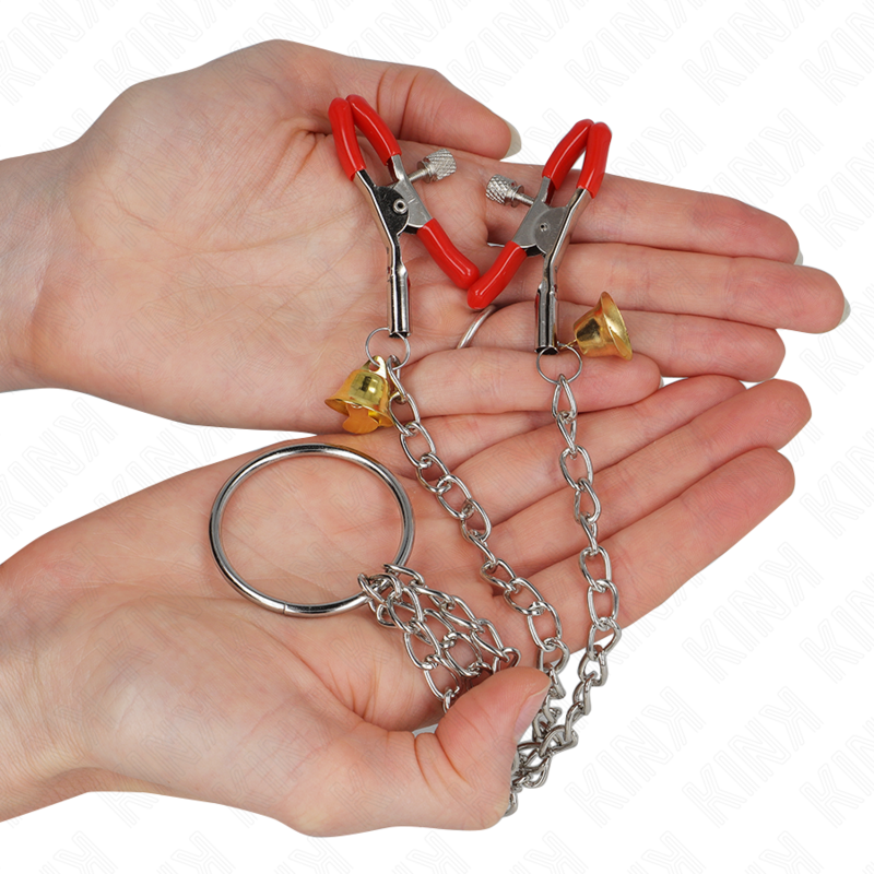 Alternative view of KINK - BELL TRIPLE NIPPLE AND CLIT CLAMPS RED WITH CHAIN 30 CM