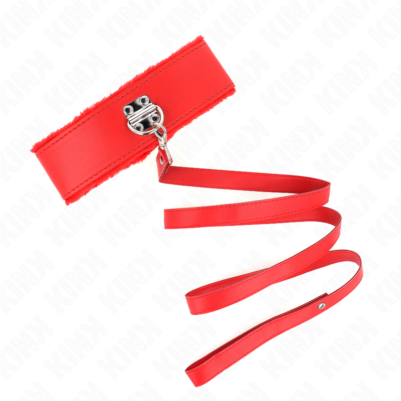 Alternative view of KINK - NECKLACE WITH LEASH 116 CM WITH SILVER STUDS MODEL 4 RED ADJUSTABLE 40-48 CM X 6 CM
