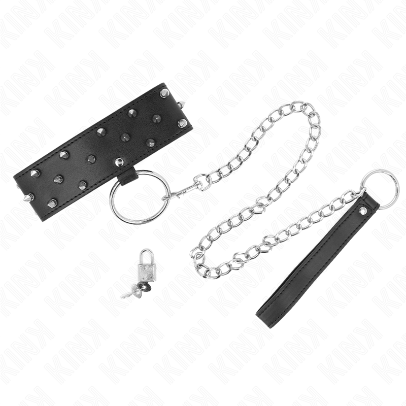 Alternative view of KINK - NECKLACE WITH LEASH 65 CM WITH SILVER STUDS MODEL 5 ADJUSTABLE 36-43 CM X 5 CM