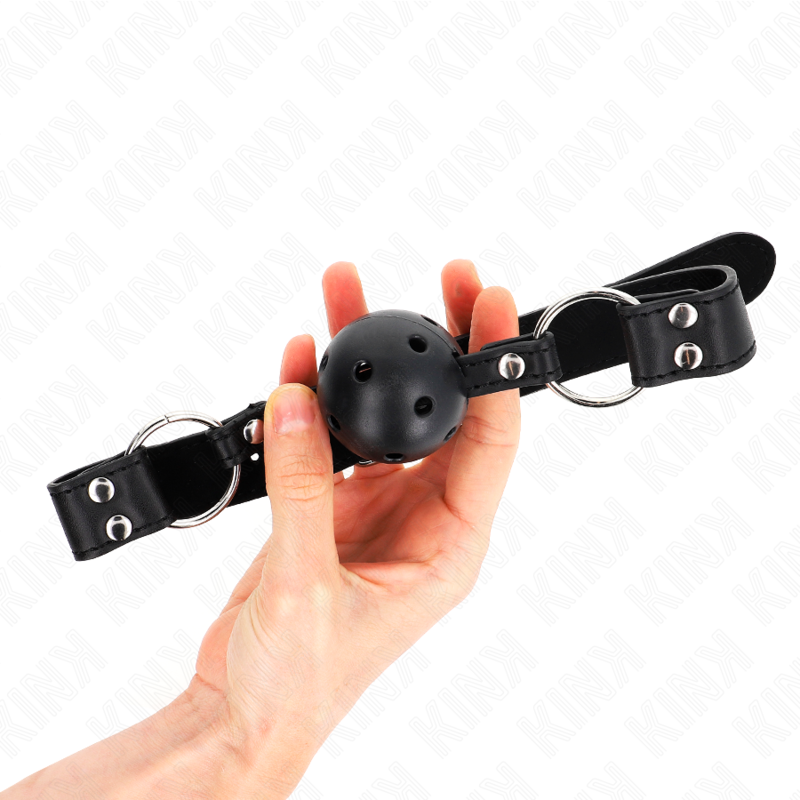 Alternative view of KINK - BREATHABLE BALL 4 CM GAG WITH DOUBLE RIVET MODEL 1 BLACK 62.5 x 2.5 CM ADJUSTABLE 42-58 CM