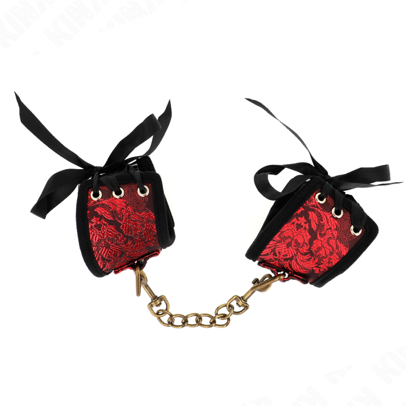 Alternative view of KINK - SCANDAL WRIST RESTRAINTS RED-BLACK LACE DETAILS 24.5 CM X 6.5 CM