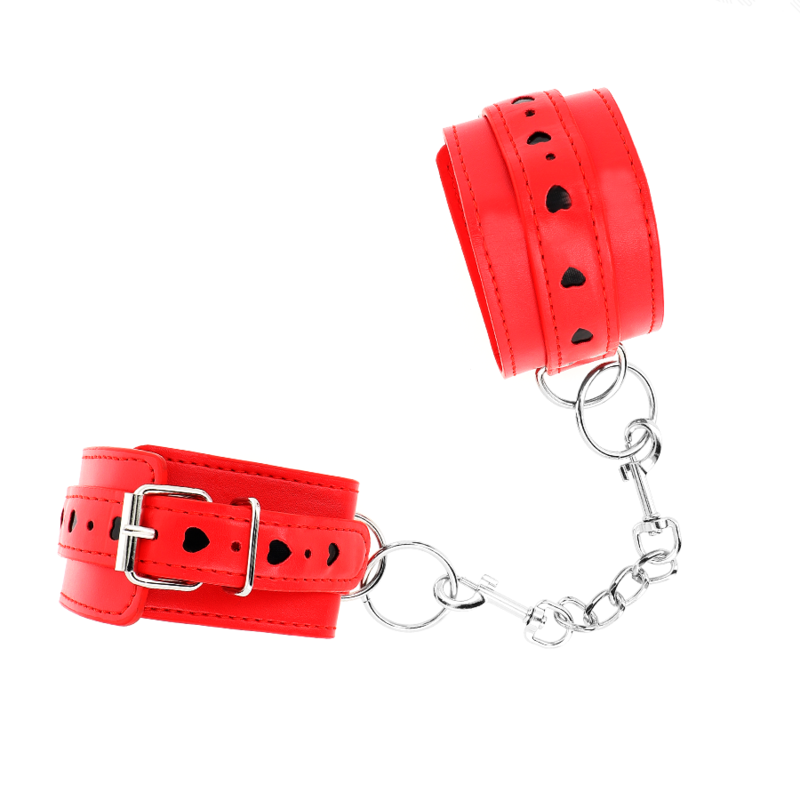 Alternative view of KINK - RED WRIST RESTRAINTS WITH BLACK HEART INLAY ADJUSTABLE 21-28 CM X 5.5 CM