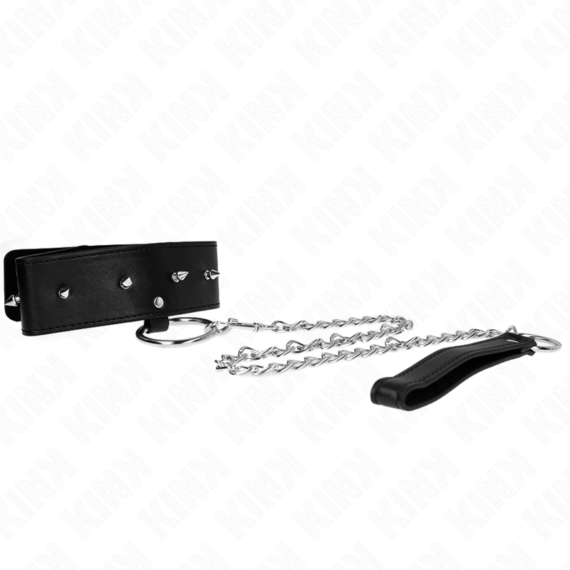 Alternative view of KINK - NECKLACE 65 CM WITH LEASH WITH SILVER STUDS MODEL 2 ADJUSTABLE 36-43 CM X 5 CM