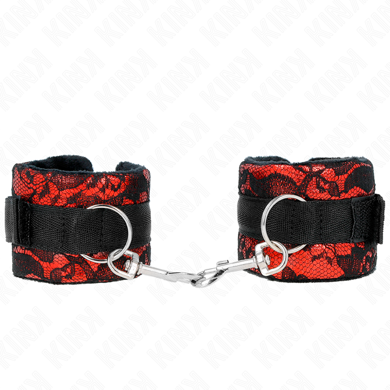 Alternative view of KINK - SHORT VELVET LACE WRIST RESTRAINTS AND NYLON BIND RED / BLACK 23 X 6.5 CM