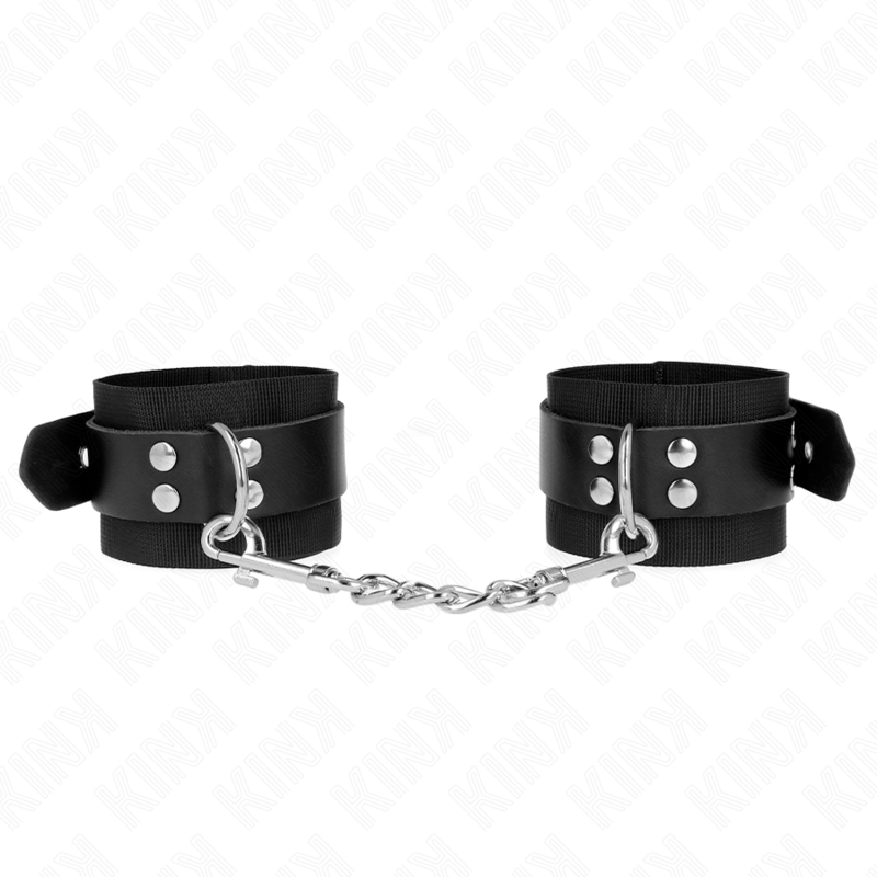 Alternative view of KINK - NYLON WRIST RESTRAINTS BLACK WITH LEATHER BELT BLACK ADJUSTABLE 19-29 CM X 5.1 CM