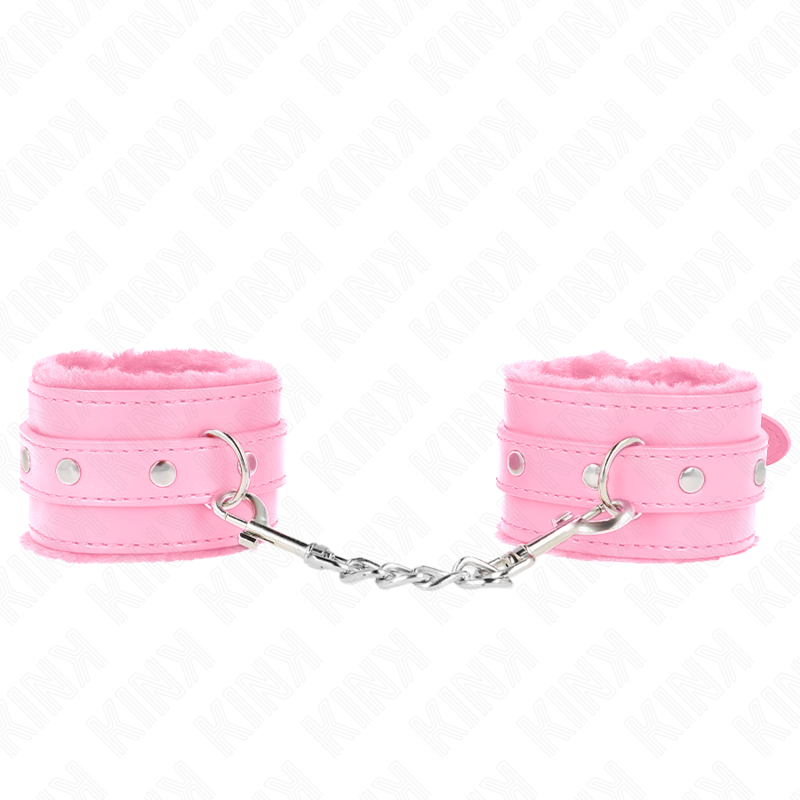 Alternative view of KINK - PREMIUM FUR LINED WRIST RESTRAINTS PINK WITH PINK BELT ADJUSTABLE 17-29 CM X 6 CM