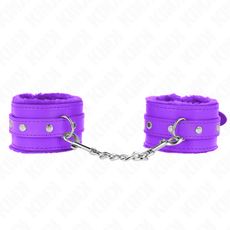 Alternative view of KINK - PREMIUM FUR LINED WRIST RESTRAINTS PURPLE WITH PURPLE BELT ADJUSTABLE 17-29 CM X 6 CM