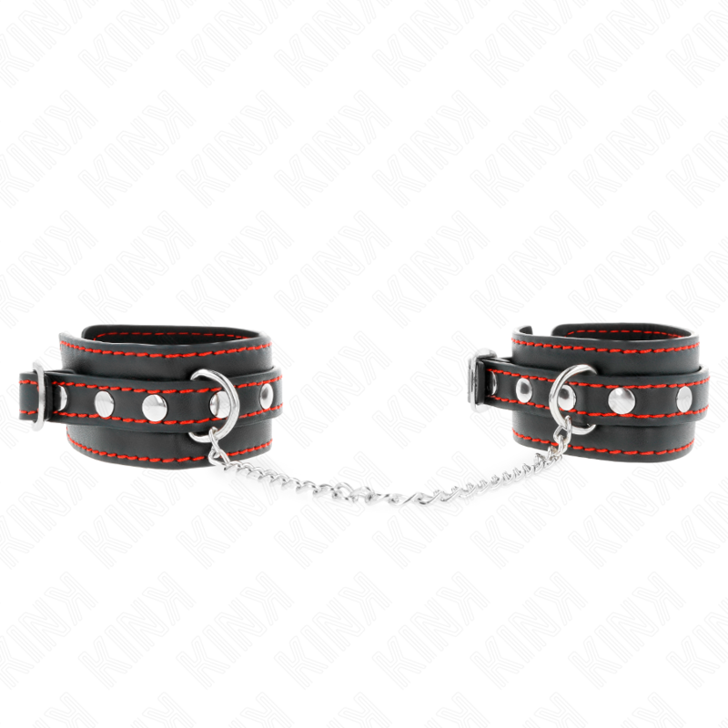 Alternative view of KINK - SMALL WRIST RESTRAINTS BLACK WITH RED LINING ADJUSTABLE 14-24 CM X 3.5 CM