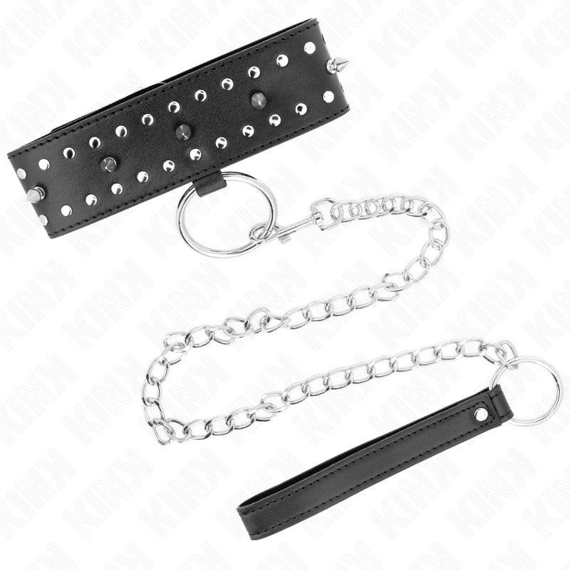 Alternative view of KINK - NECKLACE WITH LEASH 65 CM WITH SILVER STUDS MODEL 1 ADJUSTABLE 36-43 CM X 5 CM