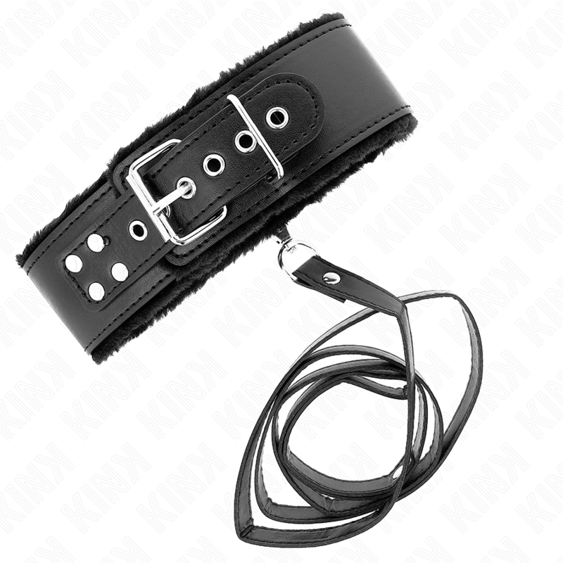 Alternative view of KINK - NECKLACE WITH LEASH 116 CM WITH SILVER STUDS MODEL 4 BLACK ADJUSTABLE 40-48 CM X 6 CM